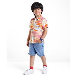Babyhug Cotton Woven  Half Sleeves Shirt Beach Theme Print - Multicolour
