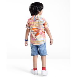 Babyhug Cotton Woven  Half Sleeves Shirt Beach Theme Print - Multicolour