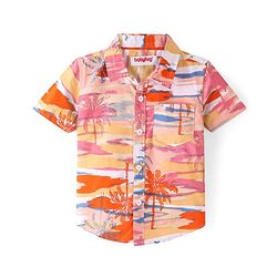 Babyhug Cotton Woven  Half Sleeves Shirt Beach Theme Print - Multicolour