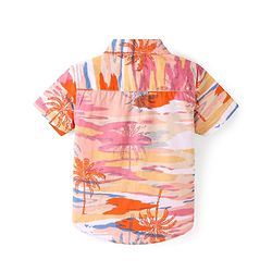 Babyhug Cotton Woven  Half Sleeves Shirt Beach Theme Print - Multicolour
