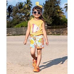 Babyhug Cotton Knit Sleeveless Top with Reversible Sequins Detailing - Yellow