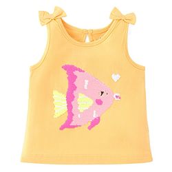 Babyhug Cotton Knit Sleeveless Top with Reversible Sequins Detailing - Yellow