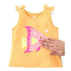 Babyhug Cotton Knit Sleeveless Top with Reversible Sequins Detailing - Yellow