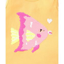 Babyhug Cotton Knit Sleeveless Top with Reversible Sequins Detailing - Yellow