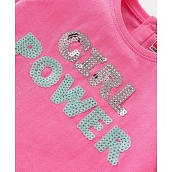 Babyhug 100% Cotton Half Sleeves T-Shirt with Graphics & Sequins Detailing- Pink