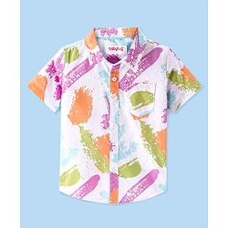 Babyhug 100% Cotton Woven Half Sleeve Regular Collar Shirt Paint Print - White