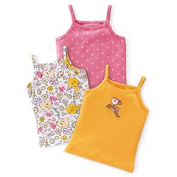 Babyhug 100% Cotton Knit Single Jersey Sleeveless Slips  With Floral & Deer Print Pack Of 3 - White Pink & Yellow
