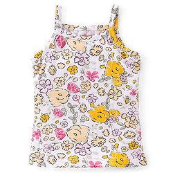 Babyhug 100% Cotton Knit Single Jersey Sleeveless Slips  With Floral & Deer Print Pack Of 3 - White Pink & Yellow