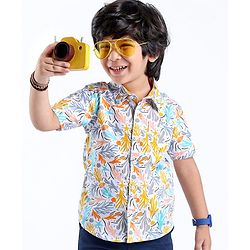 Babyhug 100% Cotton Woven Half Sleeve Regular Collar Shirt Abstract Print - Multicolour
