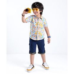 Babyhug 100% Cotton Woven Half Sleeve Regular Collar Shirt Abstract Print - Multicolour
