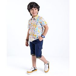Babyhug 100% Cotton Woven Half Sleeve Regular Collar Shirt Abstract Print - Multicolour