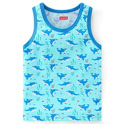 Babyhug 100% Cotton Knit Sleeveless Sando & Shorts Set Shark Print -Blue