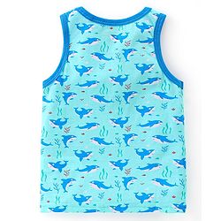 Babyhug 100% Cotton Knit Sleeveless Sando & Shorts Set Shark Print -Blue