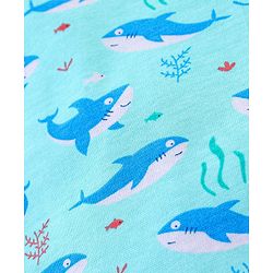 Babyhug 100% Cotton Knit Sleeveless Sando & Shorts Set Shark Print -Blue