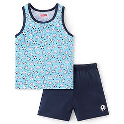 Babyhug 100% Cotton Knit Sleeveless Sando & Shorts Set Balls Print -Blue
