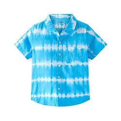 Babyhug 100% Cotton Woven Half Sleeve Solid Regular Collar Tie & Die Shirt - Blue