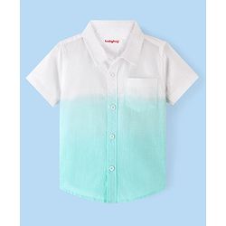 Babyhug Cotton Knit Half Sleeve Solid Regular Collar  Tie & Die Shirt- White & Blue
