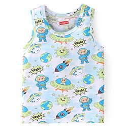 Babyhug 100% Cotton Sleeveless Sando Astronaut Print Pack Of 3 - Green & Blue