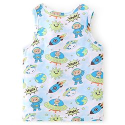 Babyhug 100% Cotton Sleeveless Sando Astronaut Print Pack Of 3 - Green & Blue