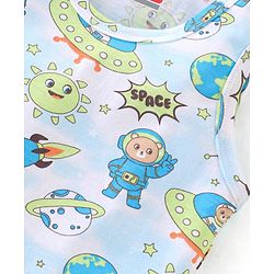 Babyhug 100% Cotton Sleeveless Sando Astronaut Print Pack Of 3 - Green & Blue