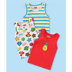 Babyhug 100% Cotton Sleeveless Striped Sando Trophy Print Pack of 3 - Multicolour