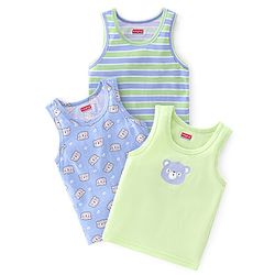 Babyhug 100% Cotton Sleeveless Sando With Teddy Print Pack Of 3 - Green & Purple
