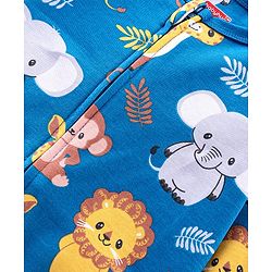 Babyhug Cotton Interlock Knit Full Sleeves Footed Sleep Suit Jungle Safari Theme - Blue