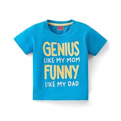 Babyhug Cotton Knit Half Sleeves T-Shirt with Text Print - Blue