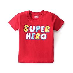 Babyhug Cotton Knit  Half Sleeves T-Shirt with Text Graphics - Red