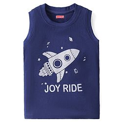 Babyhug Cotton Knit Sleeveless T-Shirt Rocket Print - Navy Blue