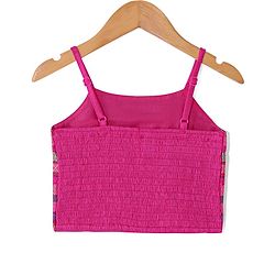 Babyhug 100% Cotton Knit Singlet Sleeves Brocade Choli with Sequin Lehenga & Dupatta Set - Fuschia
