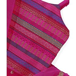 Babyhug 100% Cotton Knit Singlet Sleeves Brocade Choli with Sequin Lehenga & Dupatta Set - Fuschia