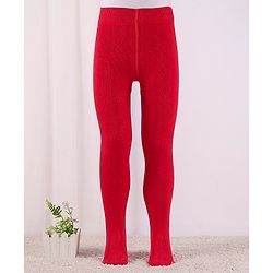 Cute Walk by Babyhug Cotton Blend Knit Anti Bacterial Solid Colour Footed Tights- Red