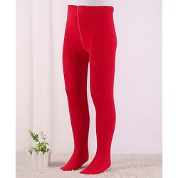 Cute Walk by Babyhug Cotton Blend Knit Anti Bacterial Solid Colour Footed Tights- Red