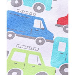 Babyhug Cotton Knit Full Sleeves Sleepsuit with Car Print - White