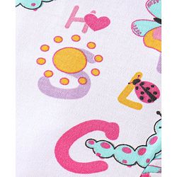 Babyhug Cotton Knit Full Sleeves Sleep Suit with Caterpillar Print - White & Pink