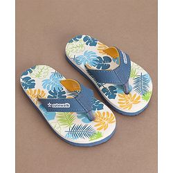Cute Walk by Babyhug Slip On Flip Flops with Leafy Print- Blue