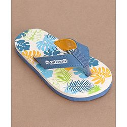 Cute Walk by Babyhug Slip On Flip Flops with Leafy Print- Blue