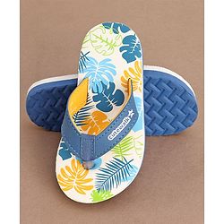 Cute Walk by Babyhug Slip On Flip Flops with Leafy Print- Blue