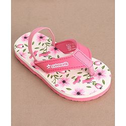 Cute Walk by Babyhug Slip On Flip Flops with Floral Print- Pink