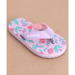 Cute Walk by Babyhug Slip On Flip Flops with Floral Print- Purple