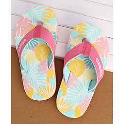 Cute Walk by Babyhug Slip On Flip Flops with Leafy Print- Pink
