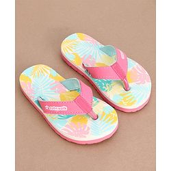 Cute Walk by Babyhug Slip On Flip Flops with Leafy Print- Pink