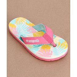 Cute Walk by Babyhug Slip On Flip Flops with Leafy Print- Pink