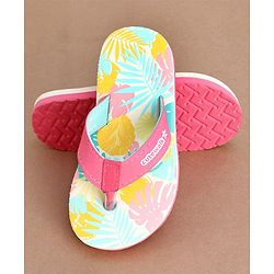 Cute Walk by Babyhug Slip On Flip Flops with Leafy Print- Pink