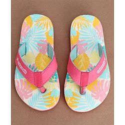 Cute Walk by Babyhug Slip On Flip Flops with Leafy Print- Pink