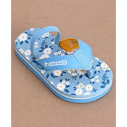 Cute Walk by Babyhug Slip On Flip Flops with Floral Print- Blue