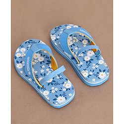 Cute Walk by Babyhug Slip On Flip Flops with Floral Print- Blue