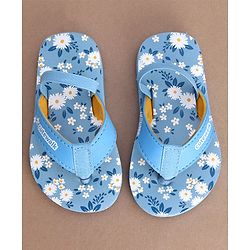Cute Walk by Babyhug Slip On Flip Flops with Floral Print- Blue