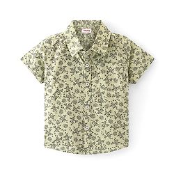 Babyhug Cotton Woven Half Sleeves Regular Collar Shirt Leaf Print - Green